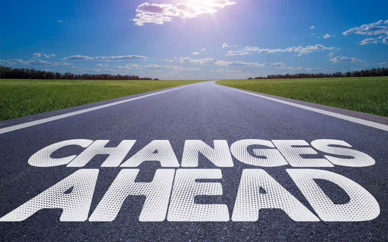 change ahead words on open road into the blue sky